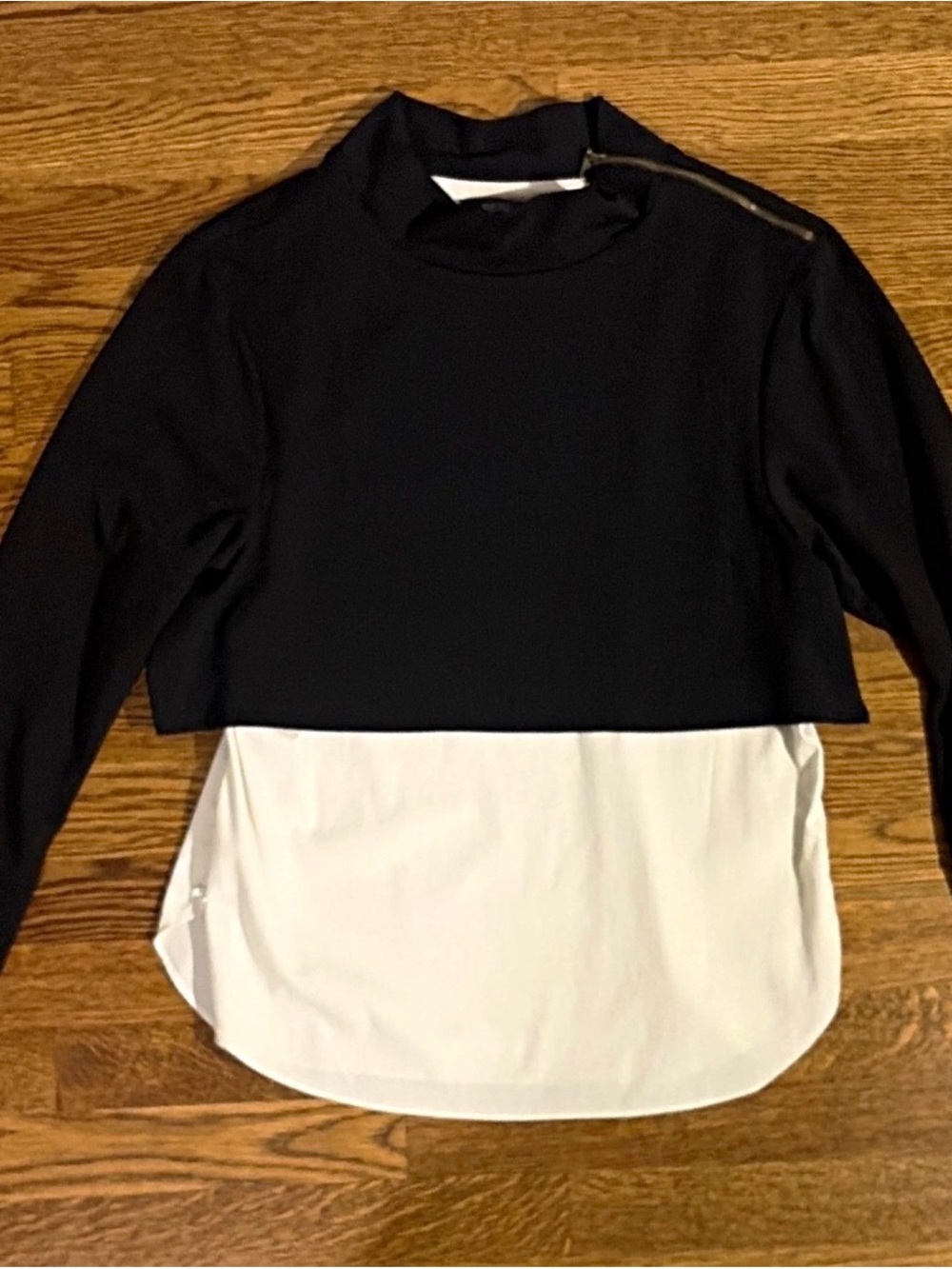 DREW Black Mock-Neck Layered-Look Sweatshirt with White Hem